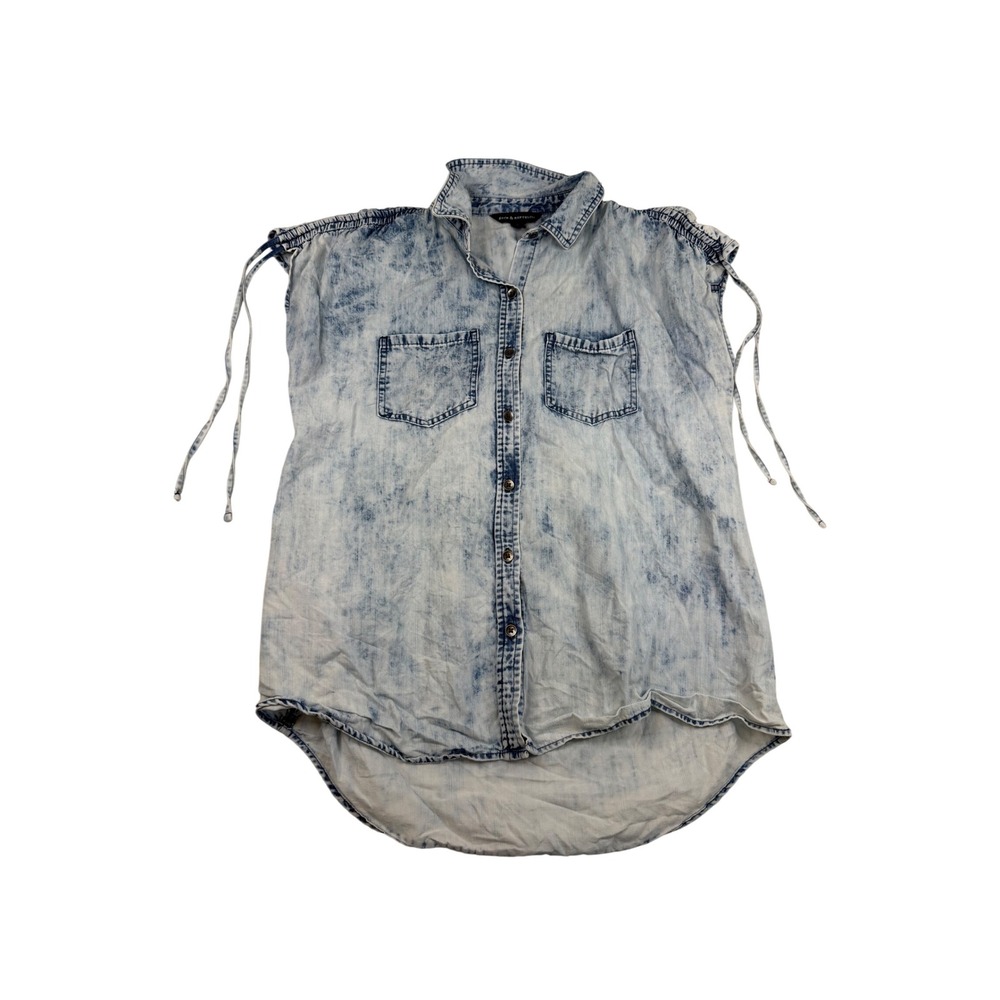 Rock & Republic Womens Acid Wash Sleeveless Denim Shirt Light Blue Small 2882
